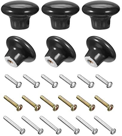 sourcing map Ceramic Drawer Knobs 6pcs, Vintage Dressers Mushroom Shape Pulls 1.1x1.5 for Dresser Door Handles Cupboard Wardrobe Drawer(Black)