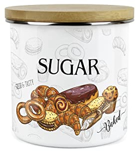Purely Home Sugar Storage Canister - The Bakery Range - White Metal Enamel Kitchen Food Pantry Jar