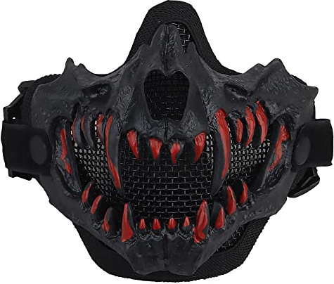 JEIMAI Masque Paintball Demi Visage Airsoft Mesh sous Capot Tactique pour Les Boules de Couleur Halloween Cosplay Costumes Party Film Prop (Noir)