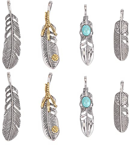 GORGECRAFT 8 STÜCKE Silber Goldene Legierung Große Feder Anhänger Edelstahl Silber Feder Charms Anhänger Halskette Feder Baumeln Antik Mit Box Diy Schlüsselanhänger Schmuckherstellung Entdeckungen