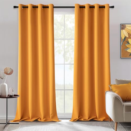 MIULEE Vorhänge Senfgelb Blickdicht mit Ösen, Schöner Weicher Verdunklungsvorhänge zum Verdunkeln von Räumen, 2er Set Gardinen Abdunkelnd Schlafzimmer Wohnzimmer Thermovorhang Kälteschutz 140X245 cm