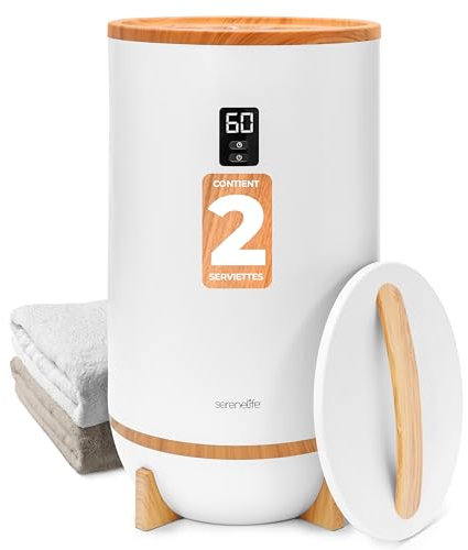 SereneLife Hot Towel Warmer Bucket w/ Customized Fragrance for Bathroom and Spa, Luxary Towel Heater Gift for Him or Her, Auto Shut Off, LED Display, Fits 2 Large Towels, Blankets, Bathrobes - Bamboo