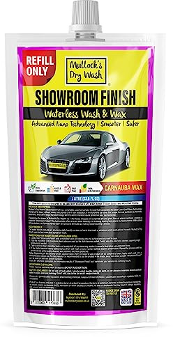 Mullock's Dry Wash & Wax Spray - Waterless Car Wash Cleaner with Carnauba Nano Wax Technology for a Showroom Finish - Eco-Friendly & Easy to Use (Refill Pouch)