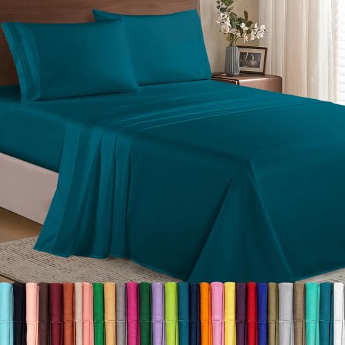 Elegant Comfort, Luxury Hotel Quality 1500 Microfibre Sheet Set - 4 Piece - Wrinkle Free with Full Elasticated Corners, Pocket up to 16 Deep Pocket, California King Navy