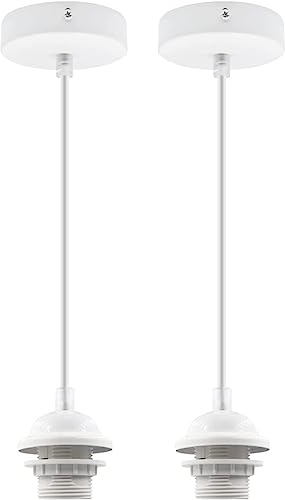 Industrial Pendant Light Kit, Ceiling Hanging Light Fixtures,White Modern Hanging Lamp Kit, Vintage Socket Pendant Lamp Holder,E27 Adjustable DIY Lamp Kit for Kitchen Island/Bedroom/Bar/Cafe,2-Pack