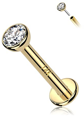 Melighting 16g Opal Knorpel Ohrring 14K Echtes Gold Threadless Push-Pin Labret Piercings 3mm CZ Helix Ohrring Tragus, Conch, Upper Lobe Studs Lippenpiercing Schmuck Goldohrstecker für Damen