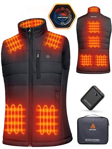 GOTOBI Heizweste Herren mit Powerbank 16000mAh 7.4V, Beheizbare Weste mit 9 Heizzonen, 4-in-1 intelligenter Schalter mit Lichtaus Design, Beheizte Weste für Outdoor Motorrad Radfahren,L