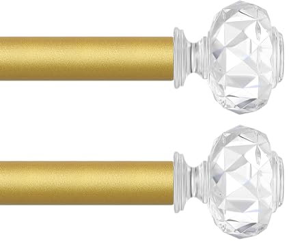TVWOO Dekorative Kristall-Gardinenstangen, goldfarben, 91,4–223,5 cm, strapazierfähig, verstellbar, für Schlafzimmer, Wohnzimmer, Messing, goldfarben, modern, mädchenhafte Acryl-Gardinenstangen mit