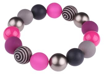 Adi-Modeschmuck Armband 'Tamara', auffällige Mischung aus Polaris- und verschiedensten Acylperlen in 14mm, handgefertigt in Berlin (Fuchsia- und Grautöne)