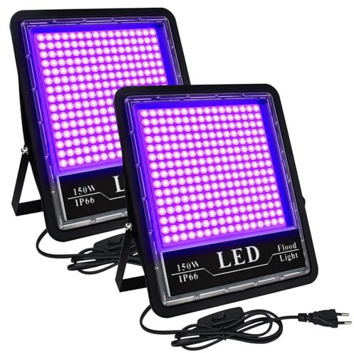 Eleganted 2pcs 150W LED UV Schwarzlicht Violettes LED Strahler Flutlicht Partylicht Bühnendekoration Licht, IP66 Wasserdicht Schwarzlichtlampe für Halloween Aquarium Konzert Party Band Leistung