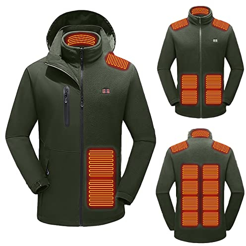 Herren Beheizbare Jacke, Wasserdicht Winddicht warm Softshell Winterjacke mit 3 Einstellbar Temperatur 15 Heizzonen Elektrische USB Beheizte Jacke Outdoorjacke für Wandern Jagd Motorrad Camping
