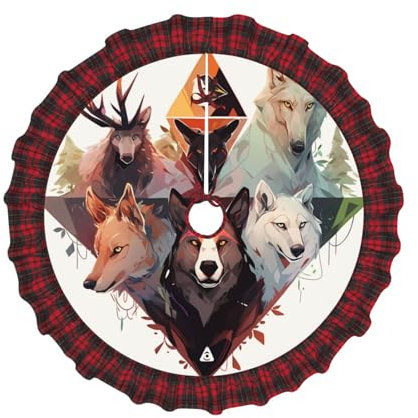 Splendida base per albero di Natale, resistente, ricamata, decorazione per le feste, con lupi e renne