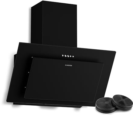 Klarstein Athena Campana Extractora 60 cm - Angular, 254 m³/h, A+++, LED, 3 Velocidades, Filtro Carbón, Recirculación & Extracción, Campana Extractora Decorativa Cocina