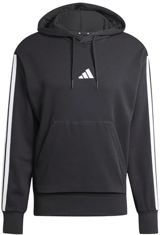 adidas Herren Essential Three Stripes French Terry Hoodie, Black/White, L