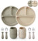 PandaEar Conjunto de Alimentación para Niños Pequeños de Silicona | 2 Platos de Silicona con Ventosa Divididos y 2 Vasos Pequeños con 2 Cucharas y 2 Tenedores | Utensilios para Alimentación Autónoma