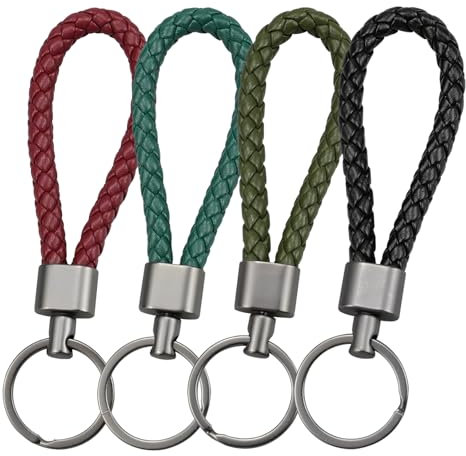 MytaYt 4 Pcs Anneau Porte Clé Cuir Tressé Porte Clef Voiture Multifonction PU Original Porte-Clés Porte Cle Moto pour Femme et Homme