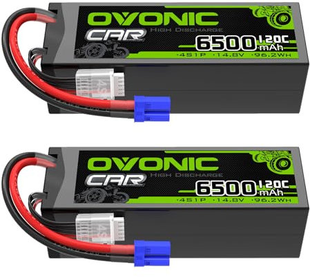 OVONIC Lot de 2 batteries Lipo 4S 14,8 V 120 C 6500 mAh avec prise EC5 pour voiture RC camion truggy quadcopter hélicoptère camion bateau avion