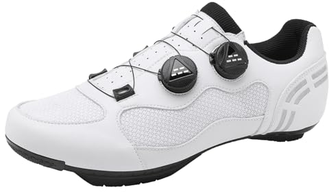 JiuQing Mountainbike-Schuhe Für Herren Damen MTB-Fahrradschuhe Mit 2-Schrauben SPD-Cleats Kompatibel Leicht Für Outdoor-Fahrten,Weiß,42 EU