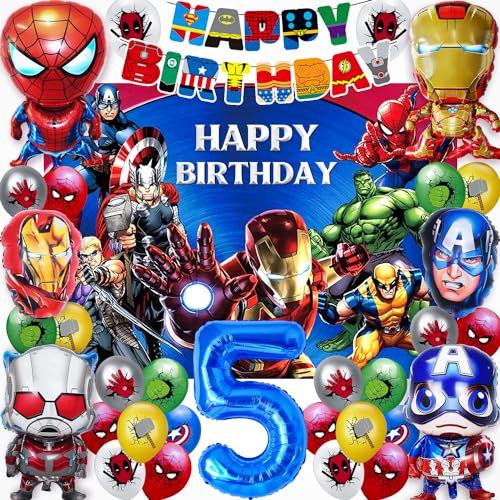 33 Stück Geburtstagsdeko 5 Jahre, Party Ballon Roter Held, Happy Birthday Mit Hintergrundtuch, Junge Mädchen Geburtstag Dekoration, Perfekt Geschenk Hero Luftballon 5