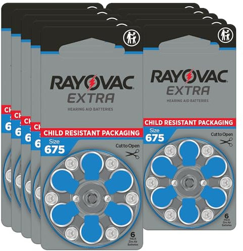 Rayovac® Extra Hörgerätebatterien Größe 675 Langlebige quecksilberfreie Zink-Luft-Hörgerätebatterien - 1,45 V (60 Batterien)