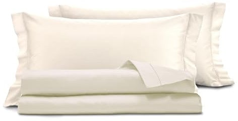 Smart Deco Home Completo letto lenzuola in raso di puro cotone Made in Italy con elegante ricamo MATRIMONIALE PANNA