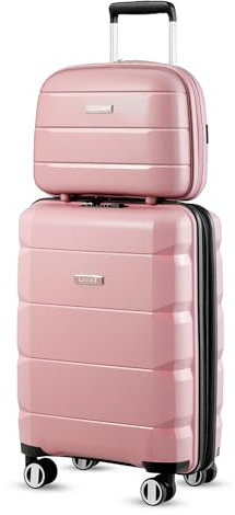 LUGGEX Bagage à main avec roues rotatives, valise légère en polypropylène, Rose, 2-teiliges Set (14/20)