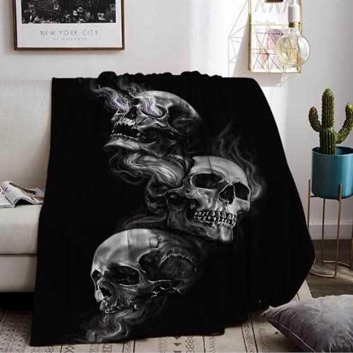 LLTTEER Halloween Decke Kuscheldecken Totenkopf Flanell Decke,3D Skull Motiv Flauschige Plüsch Decke,Wohndecke Fleece Tagesdecke Fleecedecke TV Decken für Bett Sofa (Skull 01, 150 x 200 cm)