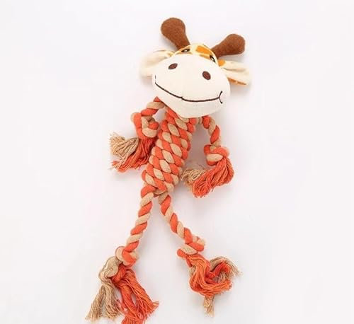 LAYZ Plush animal dog rope toy. Perfect for puppies and small to medium sized dogs. Fun for interactive play and training with built-in squeaker. Ideal for teething and dental hygiene. (Giraffe)