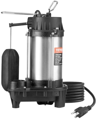 VEVOR - Submersible Sewage Pump, 0.75HP 5000 GPH, Cast Iron Sewage Water Pump with 8.5m Lift, 10ft Power Cord and Float Switch