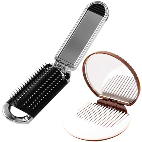 QOCUILC 2er Pack Faltbare Haarbürsten mit Reise-Spiegel | Robust & Kompakt für Unterwegs| eise-Accessoire für Haarpflege | Platzsparend & Elegant für zu Hause, Büro & Sport