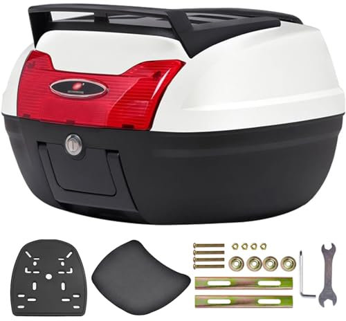 46L Motorrad-Topcase, Universal-Motorrad-Touren-Heckkoffer-Kofferraum-Gepäck-Topcase Abschließbarer Aufbewahrungskoffer aus Kunststoff mit weicher Rückenlehne, wasserdichtes Topcase für Roll