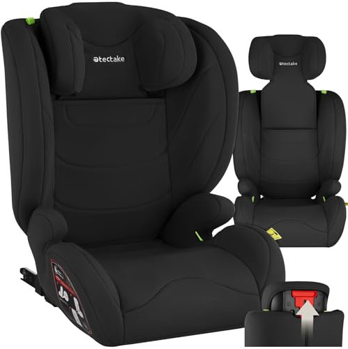 tectake® Kindersitz, Kindersitz Isofix, Auto Kindersitz ohne Isofix nachrüsten, Autositz Befestigung mit 3-Punkt Sicherheitsgurt, Sitzschale mit extra dicker Polsterung, waschbar - schwarz