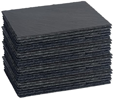 Argon Tableware Rectangle Slate Placemats - 30 x 20cm - Pack of 24 - Black Natural Stone Slate Dinner Mats Dinnerware Plate Placemats for Kitchen, Home, Bar, Restaurant, Weddings, Events