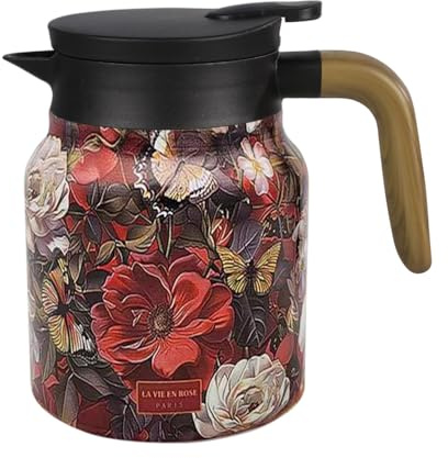 Tea Pots, 800ML Vintage Floral Pattern Tea Pot with Removable Strainer Lid 316 Stainless Steel Insulated Floral Teapot for Coffee Hot Drinks Beverage