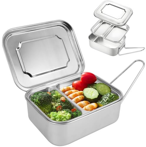 Lonchera de acero inoxidable de 1200 ml, caja bento de metal a prueba de fugas con compartimentos de doble capa, lonchera Bento sin BPA, contenedores de almacenamiento de alimentos, cajas de almuerzo