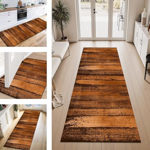 Teppich Läufer Flur Küche rutschfest Orange 70X140CM Vintage Teppichläufer Kücheläufer Lang Waschbar Meterware Küchenteppich Flurteppich Läufer für Wohnraum Schlafzimmer Kinderzimmer Flurläufer