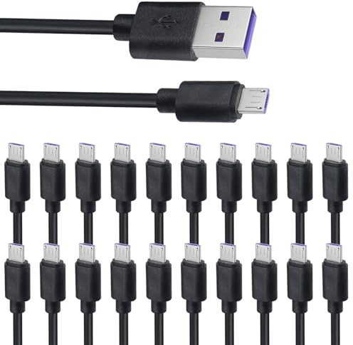 Smays Micro USB Cable 20-Pack Bulk, 3ft Charging Cord Multi Pack, Black