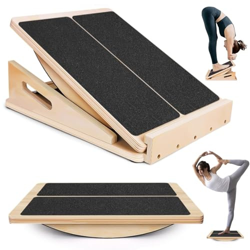 Polegas 2 in 1 Schrägbrett und Balance Board für Erwachsene, Verstellbares Wadendehner und Slant Board, Squat Wedge und wackelbrett für Knie Knöchel Ferse Füße Bein
