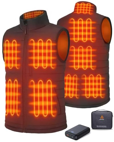 Men's Heated Gilet with 16000mAh Battery, 9 Zones 3 Heating Levels Vest | Electric Lightweight Heated Vest for Men with DC 7.4V powerbank,4-in-1 Switch,55°C-75°C adjustable warmth for Winter Outdoor
