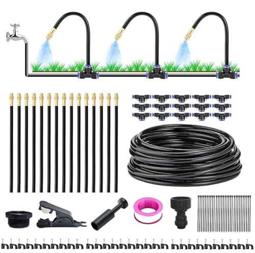 Impianto Irrigazione Giardino, 15m Kit Irrigazione a Goccia 360° Curved Garden Automatic Irrigation System, Kit Irrigazione Goccia Giardino per Orto, Balcone, Aiuola, Piante