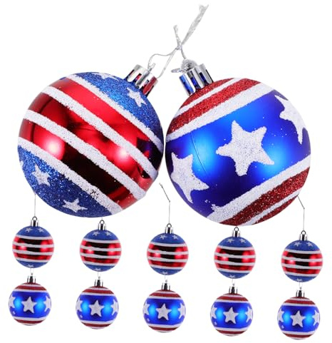 Ipetboom 12 Stück Teiliges Rot Weiß Blauer Patriotic Hanging Balls aus Kunststoff Langlebige Independence Day Deko Kreative Hängende Kugeln für Party Baum und Innenraumdekoration