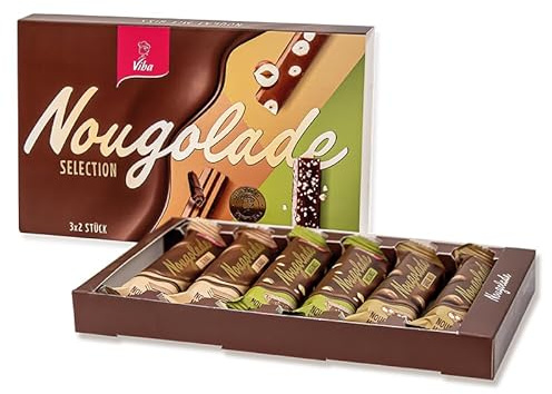 Viba Nougolade Selection Geschenkbox – 6er-Set Nougat-Riegel (210 g) – Mischung aus feinem Haselnussnougat mit Nüssen & Schokolade – Geschenkidee für Genießer