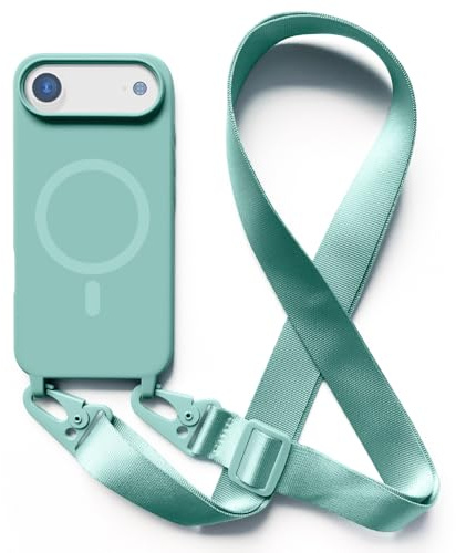 2NSPDRGNI Carga Inalámbrica Funda con Cuerda Compatible con iPhone 17 Air,Ajustable Colgante Collar Correa de Cuello Cadena Cordón Case,Menta Verde