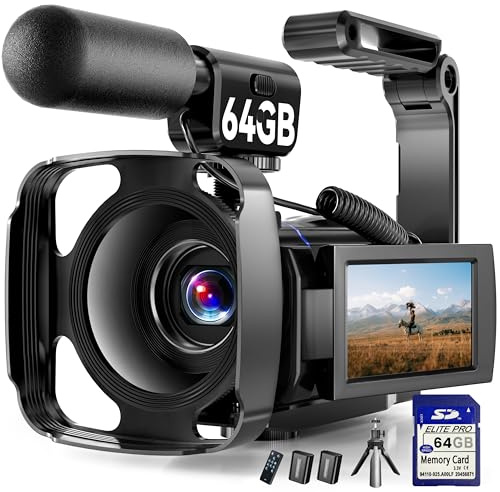 BREGOO Videocamera 5K UHD 64MP Vlogging Camera per YouTube Digital Camera con IR Night Vision, 3 pollici 270 ° Rotatable Touch Screen, 16X Zoom/WiFi/Webcam/HD/64GB Card/2 Batterie/Microfono