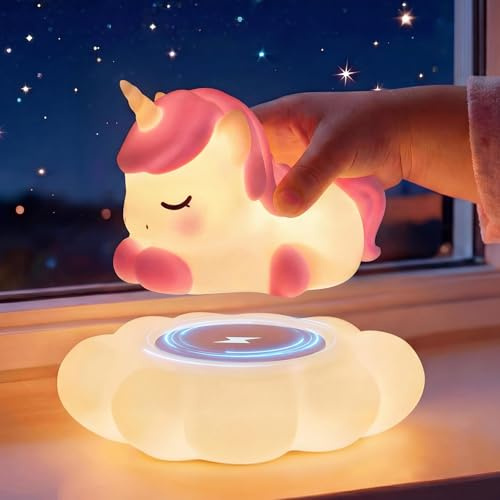 Mewaii Unicorn Nachtlicht Kinder, wiederaufladbar, Weiches Silikon | 7 Farben, Kabellose Cloud-Ladestation, 30-Min.-Timer, 3 Dimmstufen, Einhorn Geschenke für Mädchen, Jungen und Neugeborene