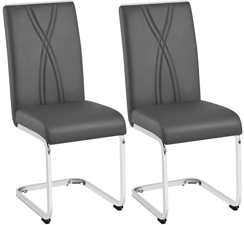 Yaheetech 2X Esszimmerstühle Schwingstuhl mit Metalluntergestell Dunkelgrau | Küchenstuhl aus Kunstleder, Polsterstuhl mit hoher Rücklehne, bis 136 kg belastbar, für Esszimmer/Küche/Restaurant