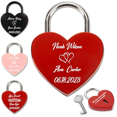 Candado de Amor Personalizado en Forma de Corazón Nombre Foto Personalizable Candado de Corazón Personalizado con Llave Regalos Para San Valentín Novio Hombre (Candado Grabado Personalizado)
