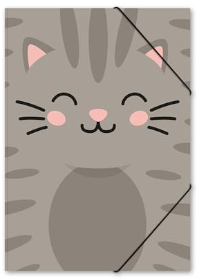 itenga Gummizugmappe DIN A4 – Kawaii Design Tier Serie - aus robustem PP Kunststoff – innen & außen bedruckt – extra stabil & wasserabweisend – Sammelmappe (KATZE)