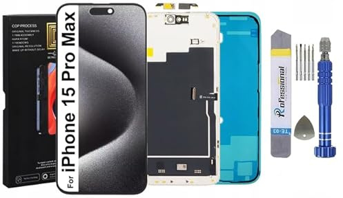 It'Go Soft OLED DD Display für iPhone 15 Pro Max A2849, A3105 LCD Bildschirm Ersatz Touchscreen mit Werkzeug Schwarz mit Rahmen Hohe Qualität