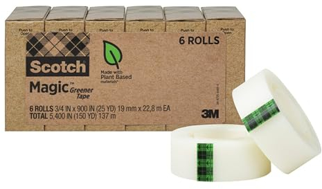 Scotch Marke Magic Greener Tape, hergestellt mit umweltfreundlichen Material und hat, matt-Finish, Engineered für Büro Zuhause, Standard Breite, 3/10,2 x 2.286 cm, Box, 6 Rollen (812–6P)
